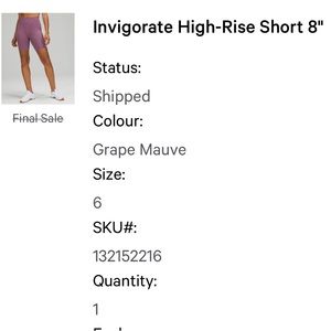 Lululemon Invigorate High Rise Short 8”